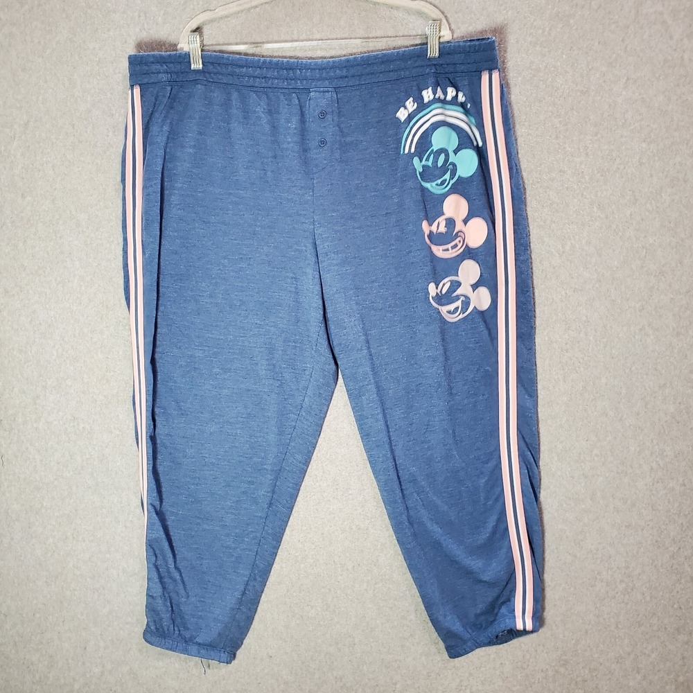 Disney Women Sleepwear 3X Blue Pajama Pants Mickey Mouse Be Happy Graphic Print